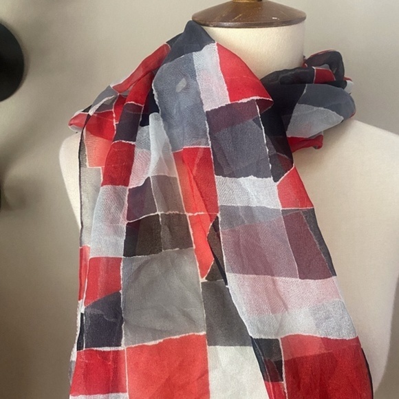 Anthropologie Red, Black, and Grey Checkered Scarf - Picture 3 of 4